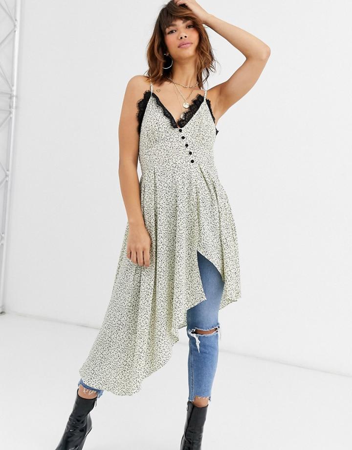 Lost Ink Asymmetric Top Wth Lace Hem