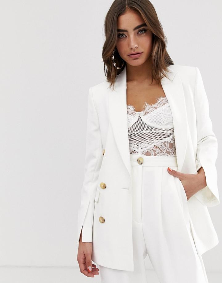 Asos Design Button Suit Blazer In White - White