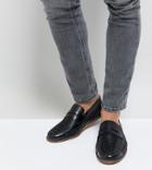 Silver Street Wide Fit Woven Loafers In Black Leather - Black