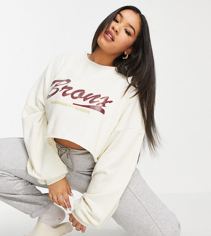 Public Desire Curve Motif Cropped Sweatshirt In White