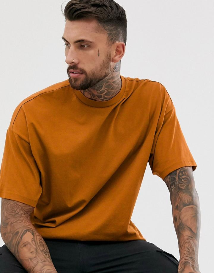Asos Design Organic Oversized T-shirt With Crew Neck In Brown