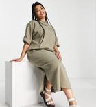 Asos Design Curve Edit Sweat T-shirt Midaxi Dress In Light Khaki-green