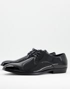 Asos Design Angled Toe Derby Shoe In Black Patent Faux Leather