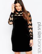 Junarose Plus Velvet Dress With Sheer Sleeves And Embellished Detail - Black