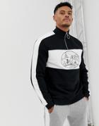 Asos Design Half Zip Sweatshirt With Embroidery In Black