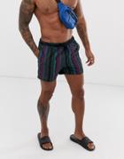 Asos Design Swim Shorts In Geo-tribal Stripes Short Length-multi