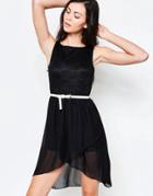 Jasmine Skater Dress With Lace Top - Black