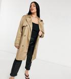 Asos Design Curve Trench Coat In Stone-neutral