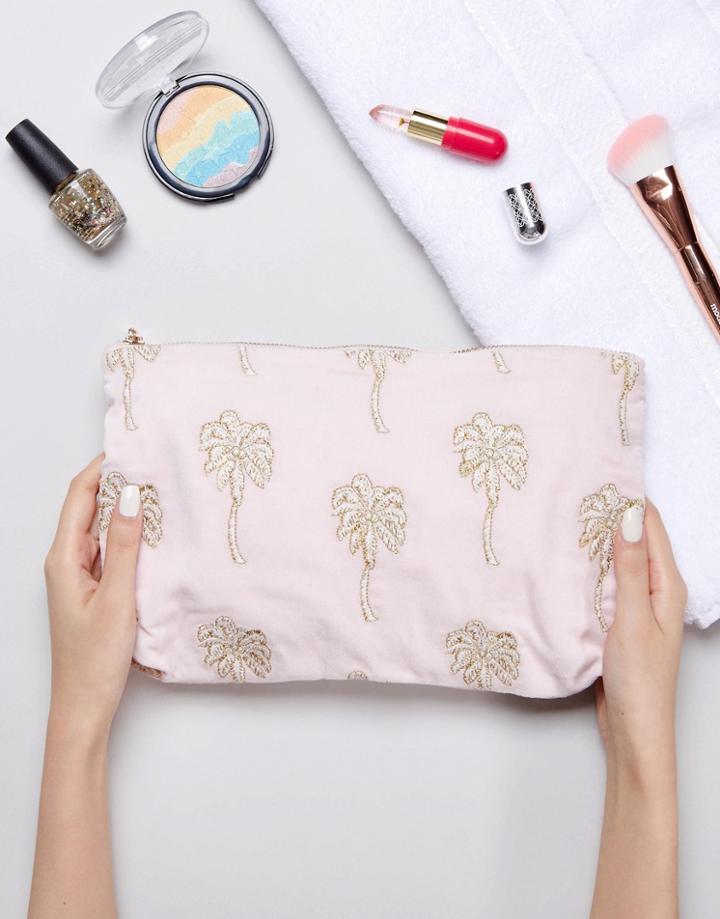 Elizabeth Scarlett Palm Tree Velvet Pouch - Multi