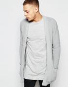 Asos Longline Cardigan With Open Shawl Neck - Blue Gray