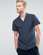 Hugo By Hugo Boss Endo Shirt Short Sleeve Revere Collar Grid Print Slim Fit In Navy - Navy