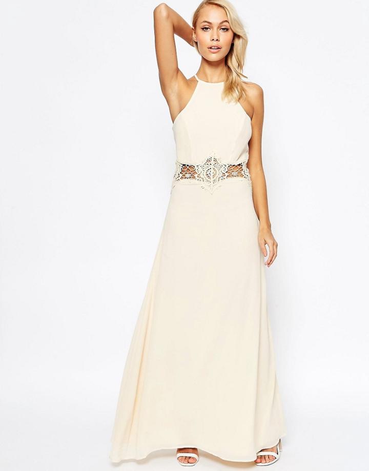 Jarlo Aden Maxi Dress With Lace Insert Waist - Cream