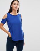 Ax Paris Dip Hem Cold Shoulder Top - Blue