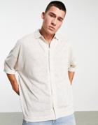 Asos Design Oversized Zip Through Jersey Shirt In Linen Look In Oatmeal-neutral