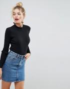 Asos Sweater In Rib With Puff Shoulder - Black