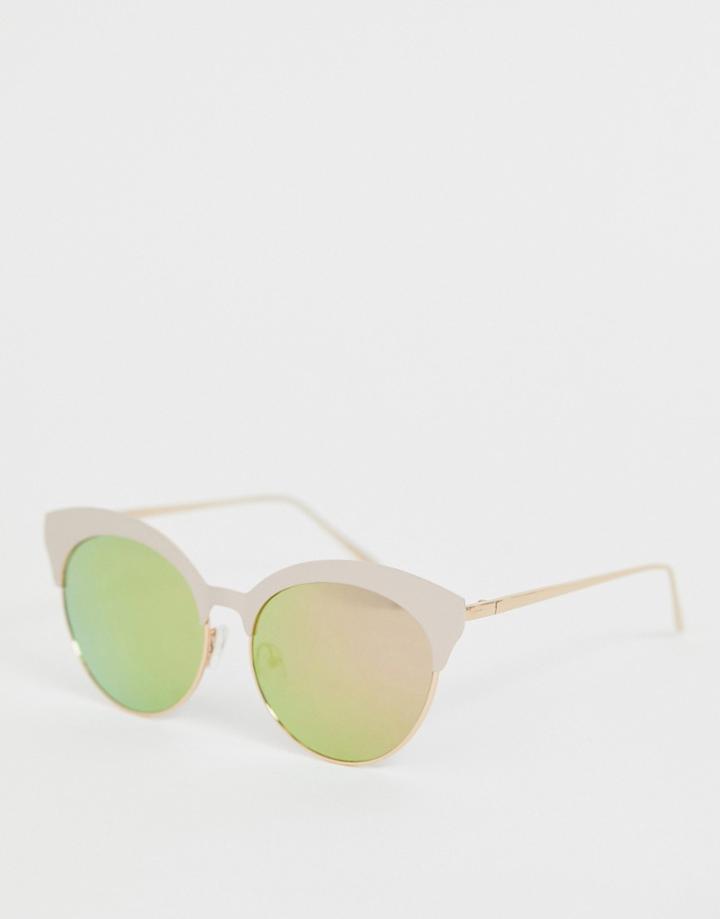 Asos Design Metal Kitten Sunglasses In Matt Pink & Rose Gold Lens - Pink