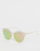 Asos Design Metal Kitten Sunglasses In Matt Pink & Rose Gold Lens - Pink