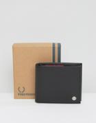 Fred Perry Leather Billfold Wallet With Tartan Lining - Black