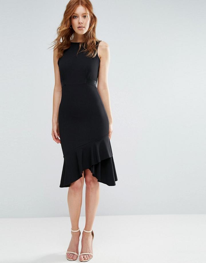City Goddess Peplum Hem Pencil Dress With Contrast Waistline - Black