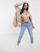 Missguided Oversized Shirt In Stone Acid Wash-neutral