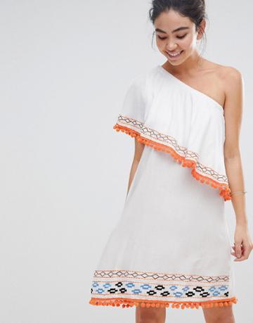 America & Beyond One Shoulder Beach Dress - White