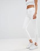 Missguided Sinner Highwaisted Lace Up Skinny Jean - White