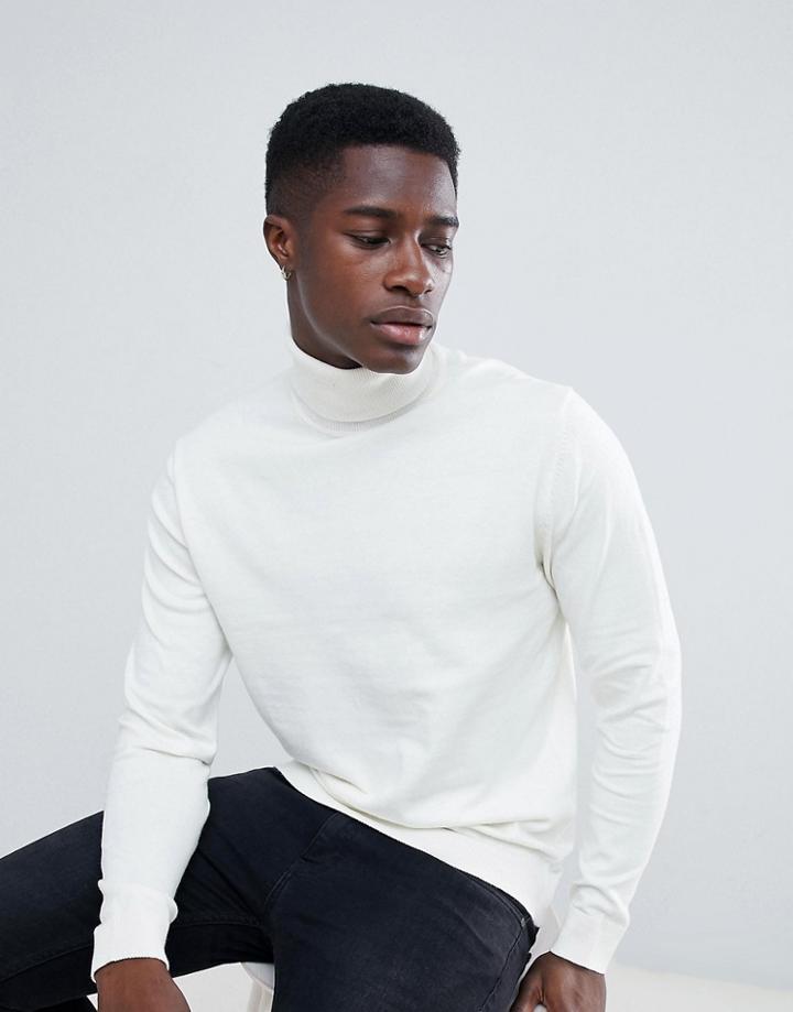 Esprit Cashmere Blend Roll Neck Sweater In Cream - Cream