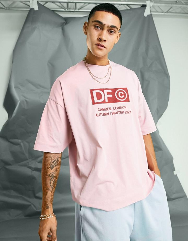 Asos Dark Future Oversized T-shirt With Logo Embroidery In Pink