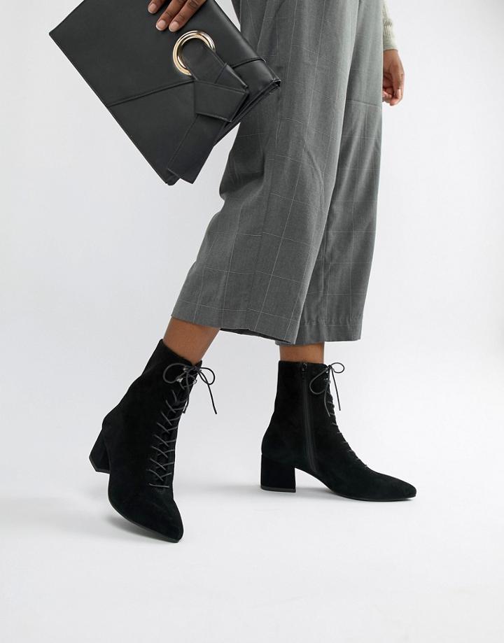 Vagabond Mya Suede Lace Up Victorian Pointed Boot - Black