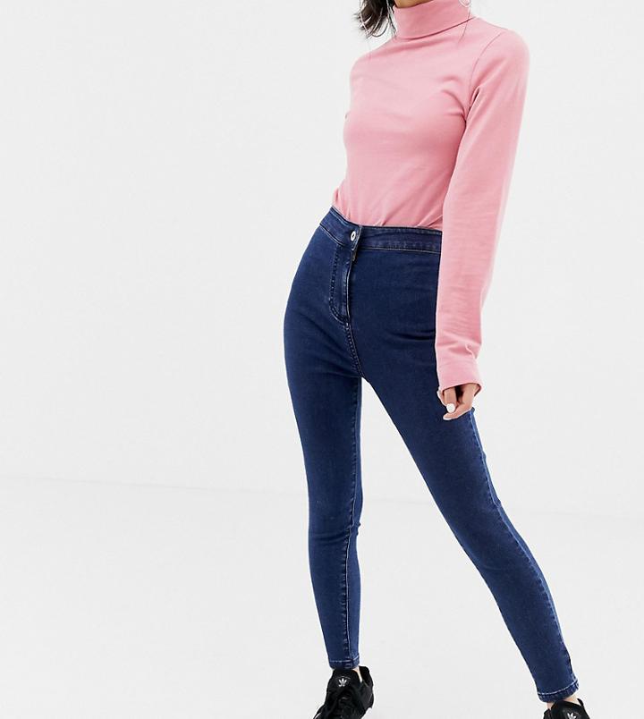 Collusion Petite Skinny High Waist Jegging In Dark Wash Blue - Blue