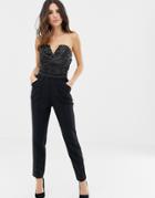 Lipsy Bandeau Jumpsuit With Sequin Detail In Black - Black