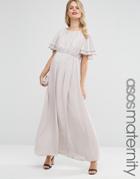 Asos Maternity Flutter Sleeve Maxi Dress With Embellished Waist Trim - Pink