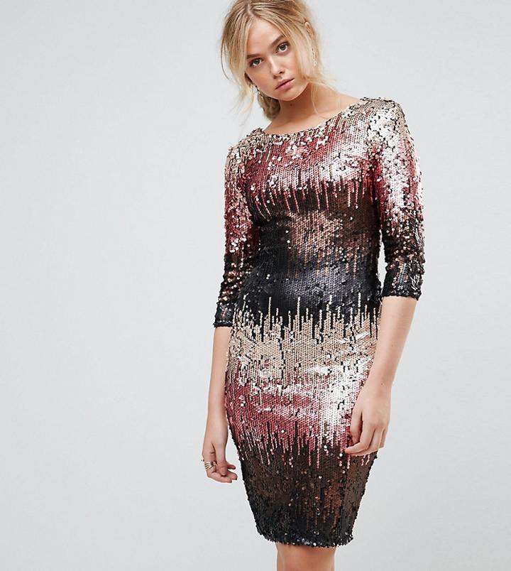 Little Mistress Tall Allover Ombre Sequin Mini Bodycon Dress - Multi