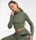 Reebok High Neck Crop Top In Olive Green Exclusive To Asos