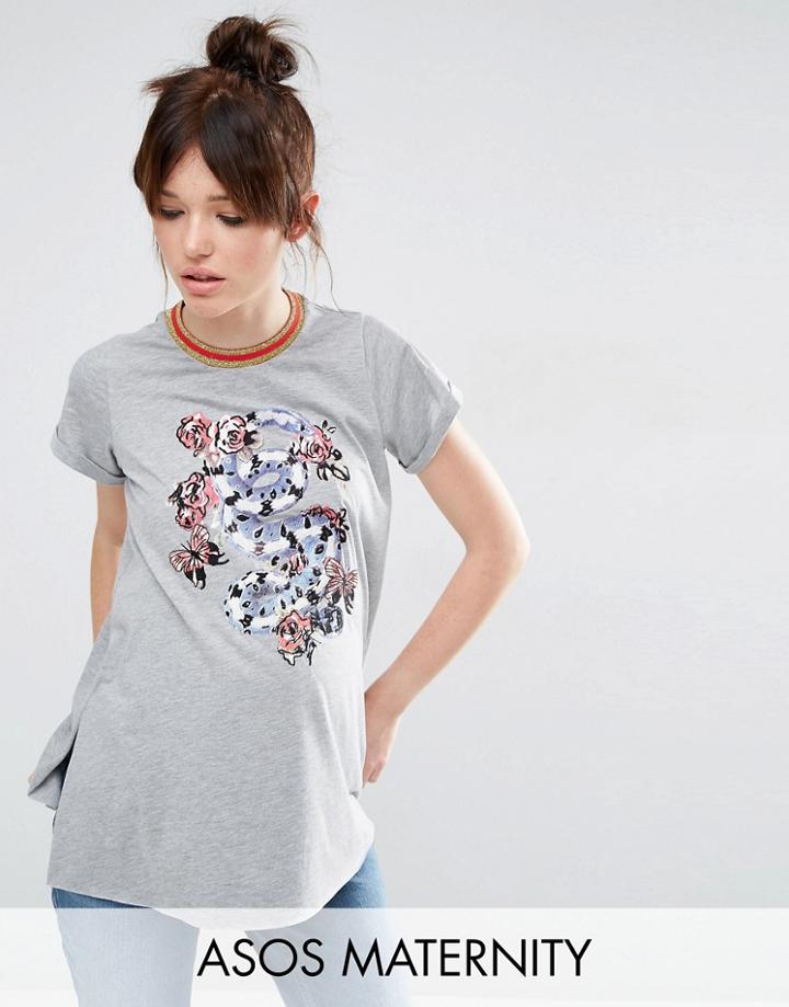 Asos Maternity Floral Print T-shirt - Gray