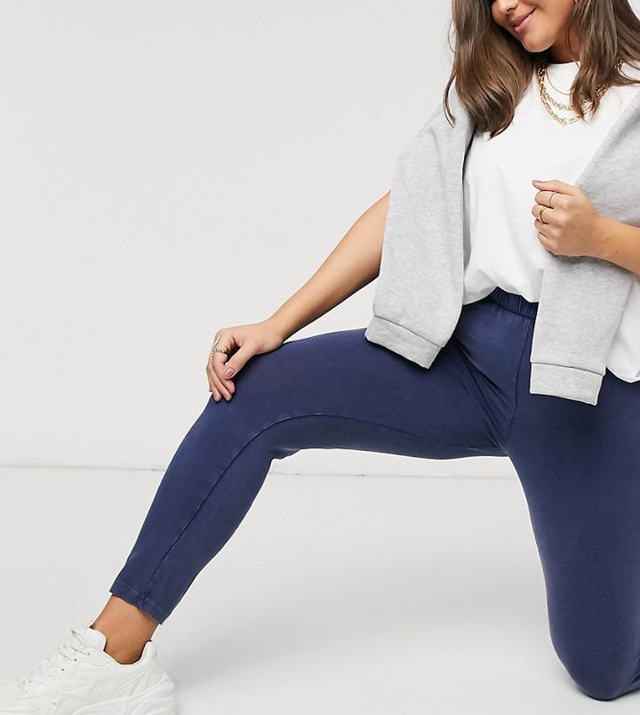Asos Design Curve Legging In Acid Wash In Slate Blue-black