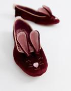 Ted Baker Burgundy Velvet Bunny Slippers - Red
