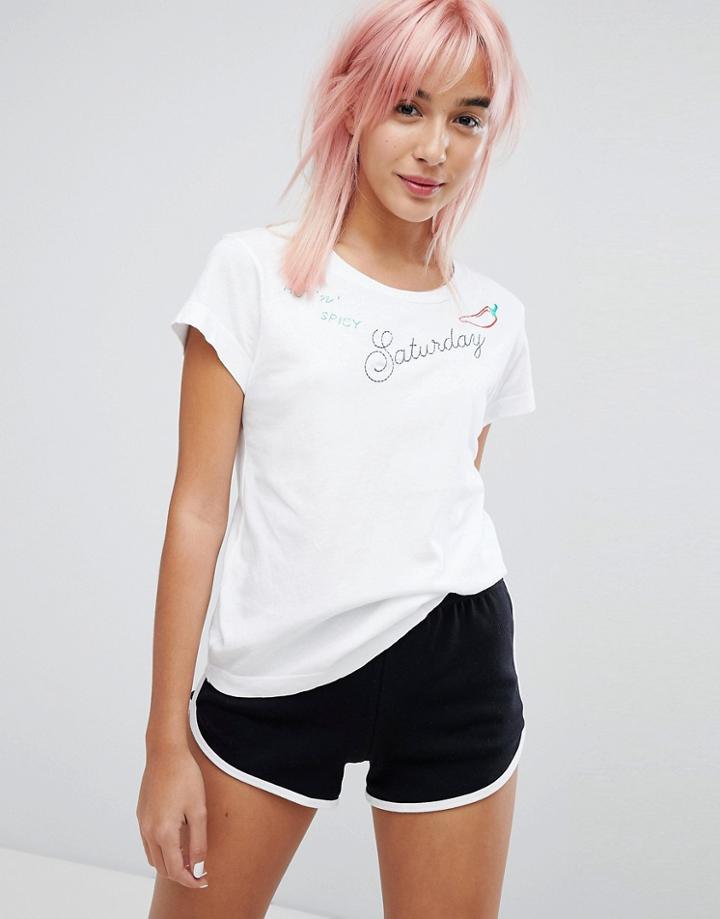 Wildfox Saturday Embroidered T Shirt - White
