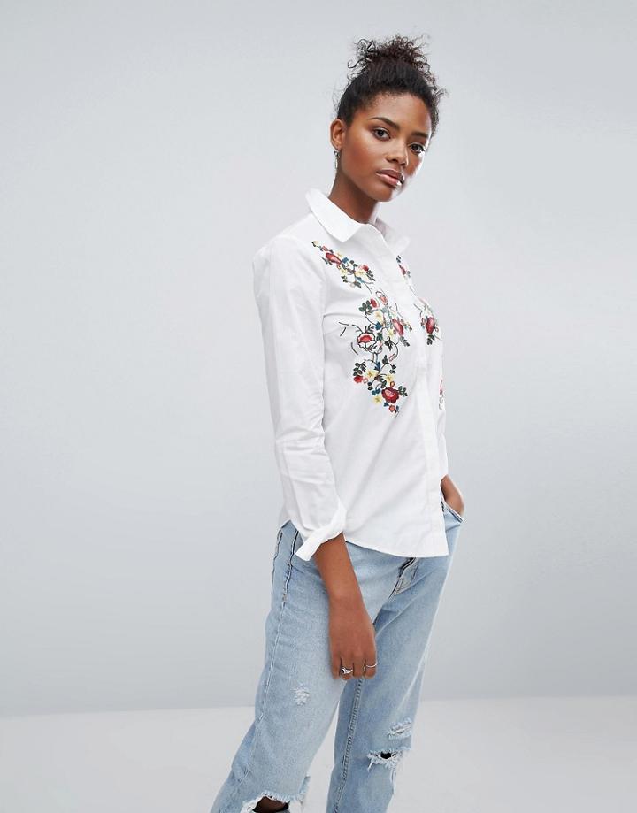 Only Embroidered Front Shirt - White