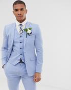 Asos Design Wedding Super Skinny Suit Jacket In Light Blue Cross Hatch - Blue