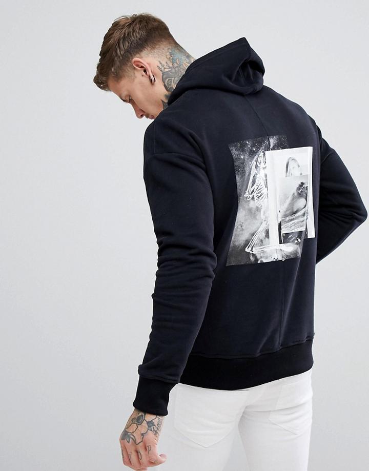 Religion Hoodie With Praying Skeleton Back Print - Black