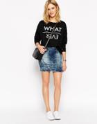 Noisy May High Waist Denim Skirt With Zips - Blue