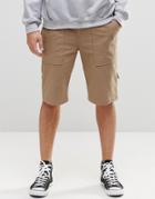 Asos Slim Shorts In Longer Length With Worker Tab Details - Light Stone