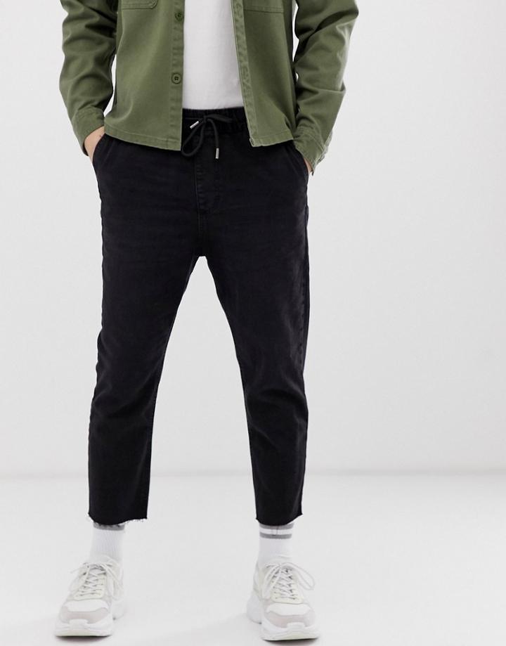 Bershka Denim Jogger In Black - Black