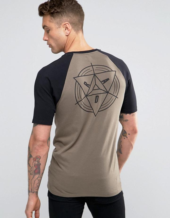 Asos Longline Muscle T-shirt With Geo Back Print In Khaki - Brown