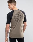 Asos Longline Muscle T-shirt With Geo Back Print In Khaki - Brown