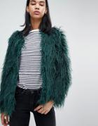 Blend She Feyla Crimped Faux Fur Jacket - Green