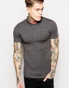 Asos Extreme Muscle Long Sleeve Stretch Jersey Polo In Charcoal - Charcoal Marl