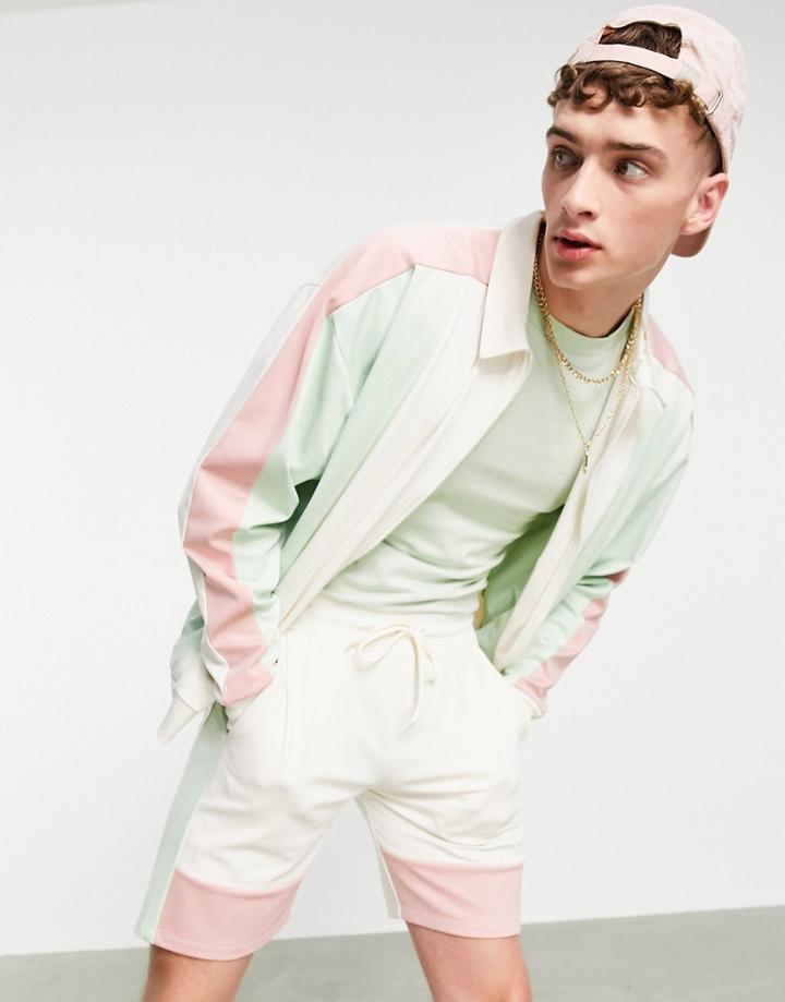 Asos Design Oversized Jersey Coach Jacket In Poly Tricot Color Block - Part Of A Set-multi