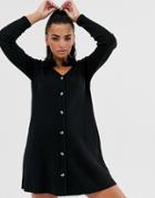 Asos Design Super Soft Rib Button Through Swing Dress-black